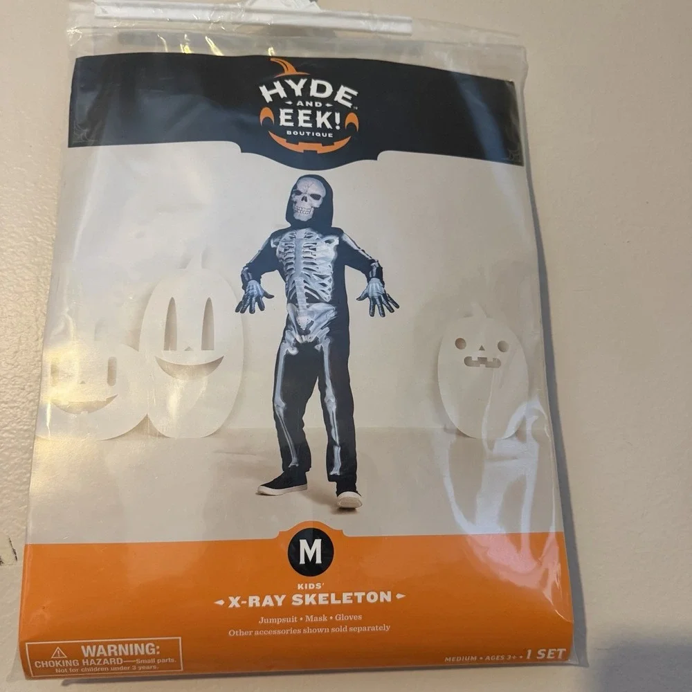 NWT Kids X -Ray Skeleton SKULL Costume Hyde and Eek Unisex/Boys Medium 8